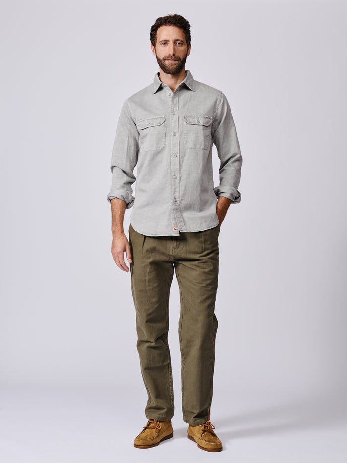 Aubin Pale Grey Sorrel Linen Blend Shirt | Linen Shirt