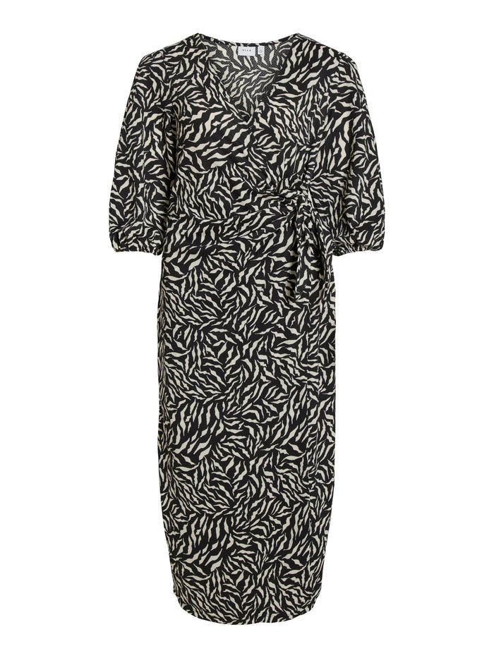 STEFFI WRAP MIDI DRESS(BLACK/ZAFIA)