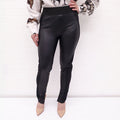 STELLA MCCARTNEY BLACK FAUX LEATHER FRONT LEGGINGS WITH ZIPPER - SIZE 40