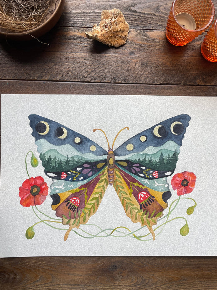 Swallowtail and Poppies Butterfly Print