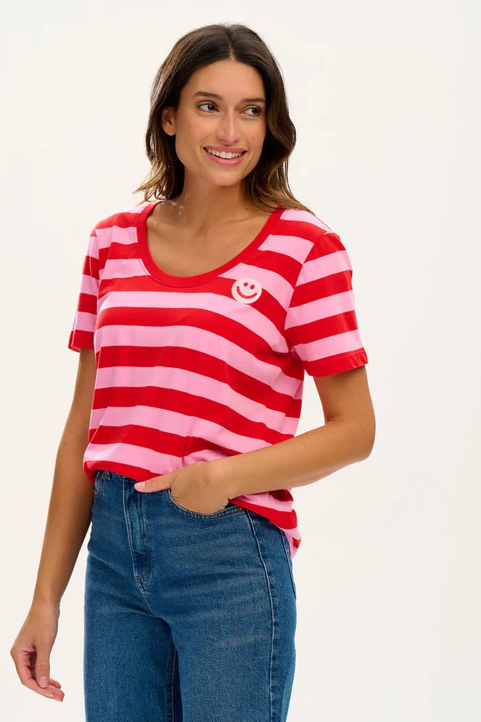 Sylvie Scoop Neck T-shirt - Pink/Red, Happy Stripes
