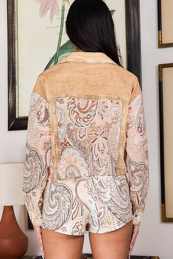 Style the Paisley Denim Effect Chiffon Shirt & Shorts Set exclusively at Born To Glam