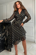 TANYA ASYMMETRIC MIDI DRESS (BLACK & GOLD)