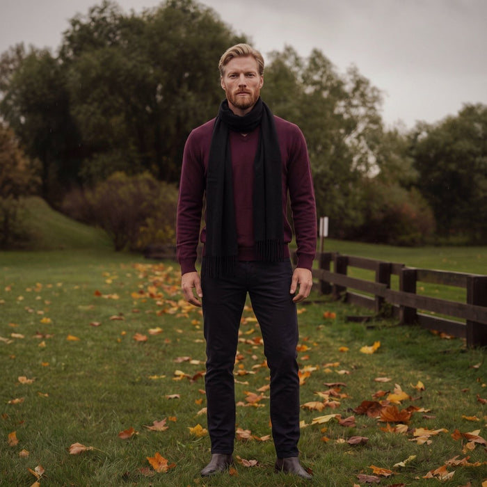 Tartan Weaving Mill 100% Pure Cashmere Scarf - Made in Scotland - Black - Heritage Of Scotland -