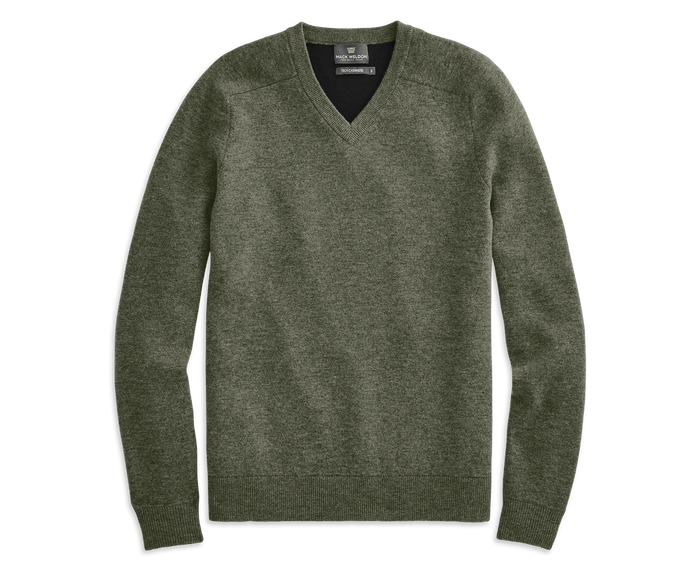 Forest Heather | Front view of Tech Cashmere V Neck Sweater in Forest Heather