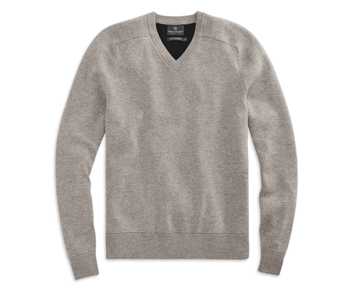 Walnut Heather | Front view of Tech Cashmere V Neck Sweater in Walnut Heather