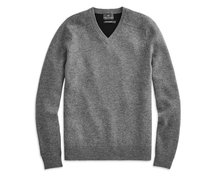 Graphite Heather | Front view of Tech Cashmere V Neck Sweater in Graphite Heather