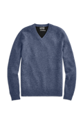 True Navy Heather | Front view of Tech Cashmere V Neck Sweater in True Navy Heather