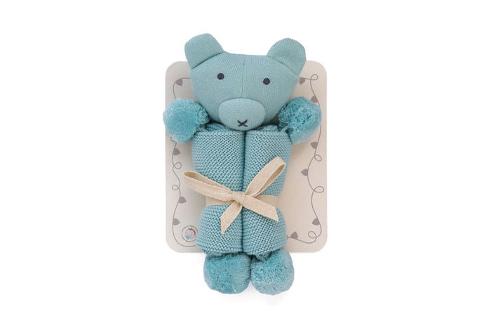 Teddy Bear with pompom  Hand Knitted Cuddle Cloth | 100% Premium Cotton