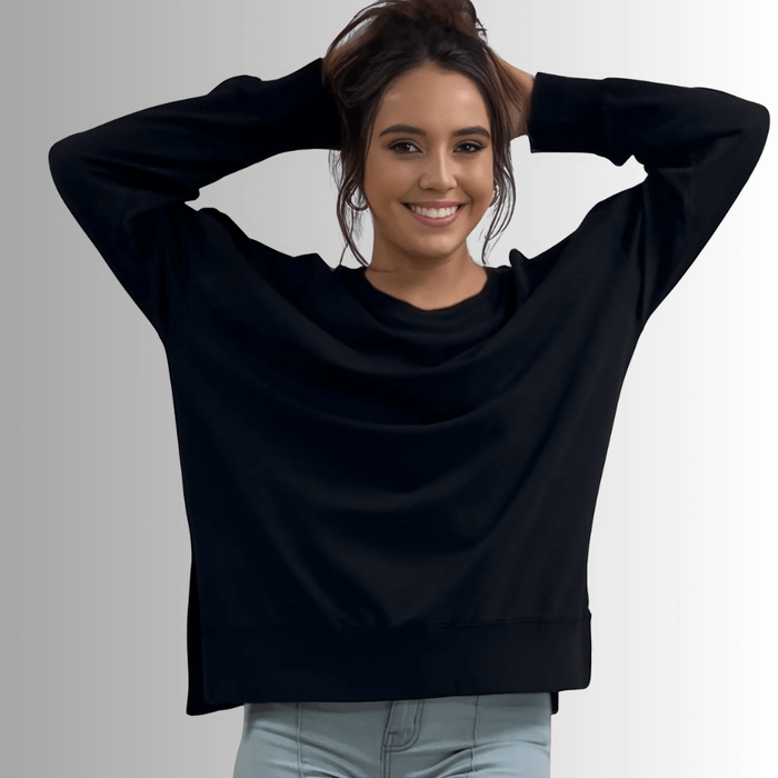 Tessa Lightweight French Terry Sweatshirt - Black, Made in USA - RFE Marketing Ventures