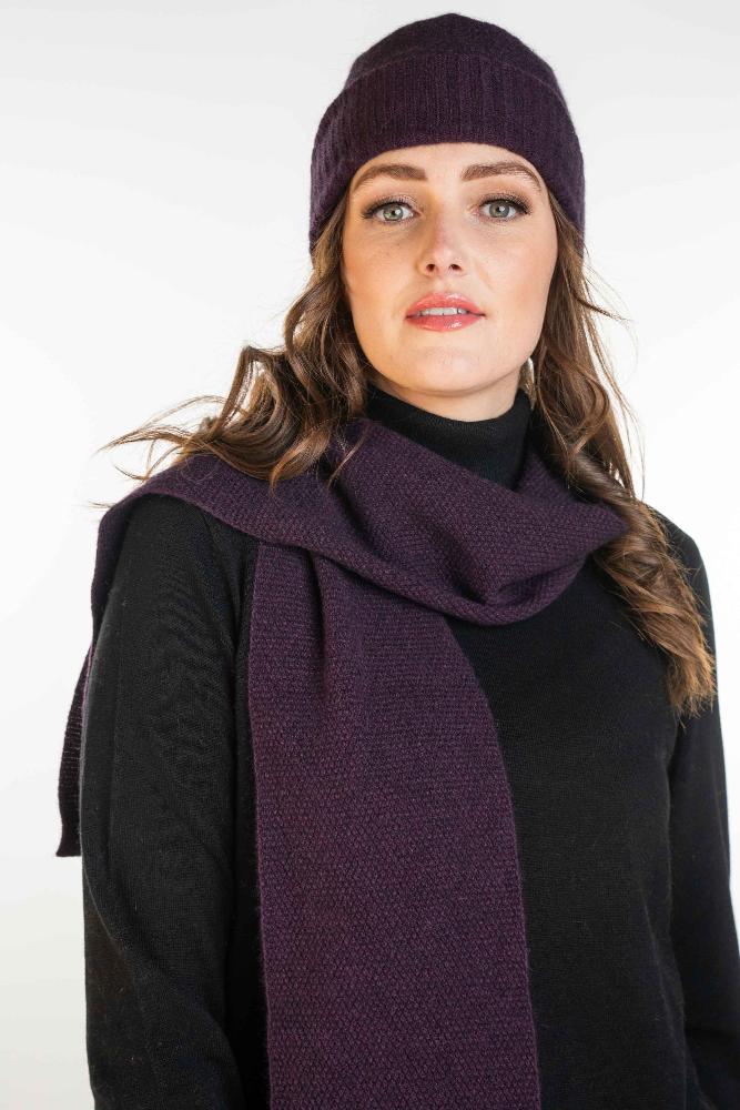 Possum and Merino  TR100 Moss Stitch Scarf - A plain scarf using moss stitch.  Makes a set with TR49 Plain Gloves and TR200 Moss Stitch Beanie.   One Size Only – Approx. 19cm wide x 157cm long   Made proudly in New Zealand from a luxurious blend of 25% possum fur, 65% merino & 10% silk.