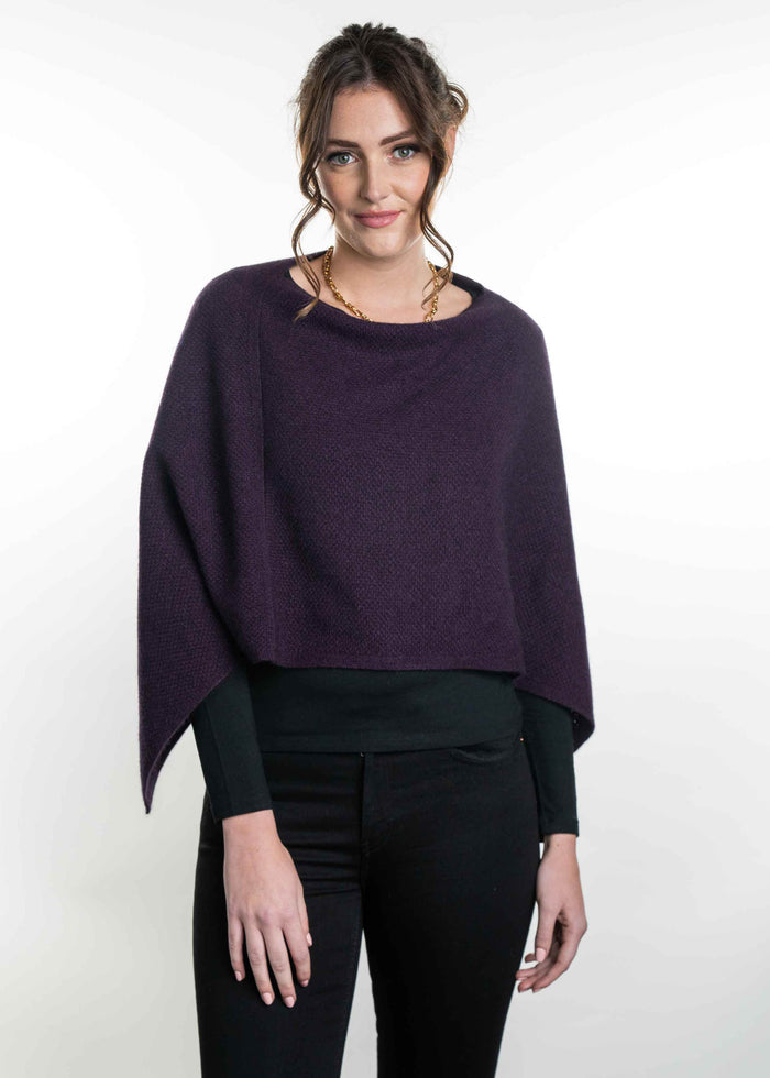 Possum and Merino  TR1022 Moss Stitch Poncho - This moss stitch poncho can be worn two different ways, with the hem straight across or on a diagonal.  One size only