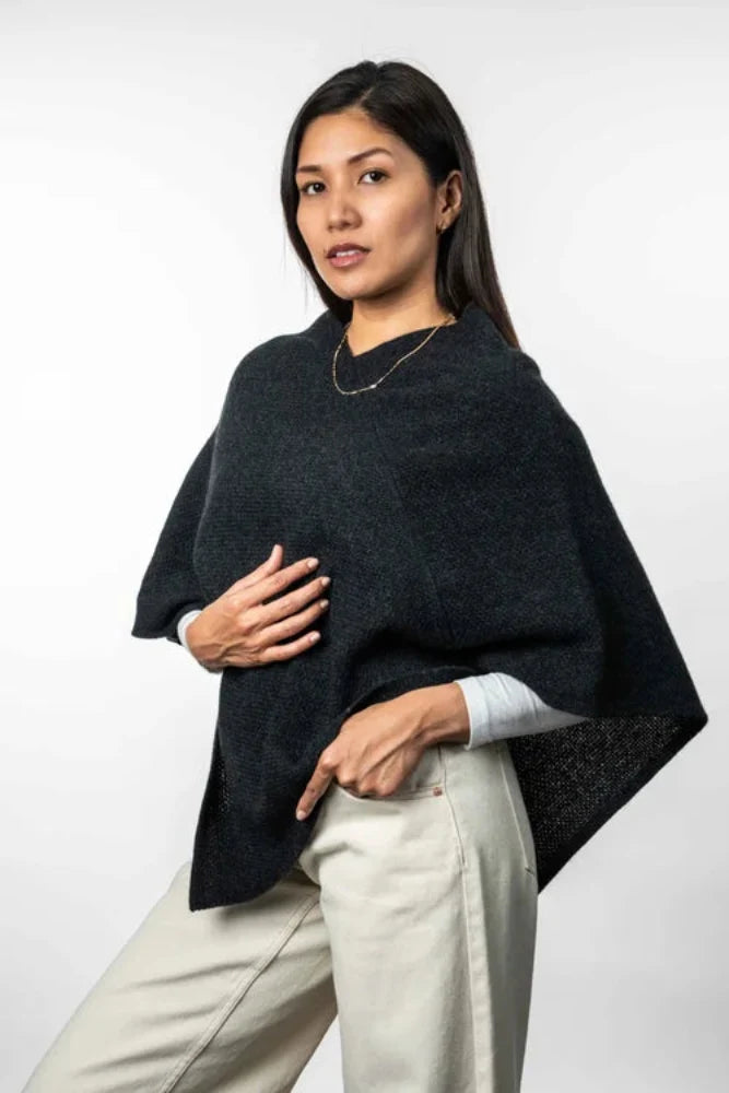 Possum and Merino  TR1022 Moss Stitch Poncho - This moss stitch poncho can be worn two different ways, with the hem straight across or on a diagonal.  One size only