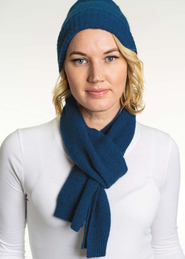 Possum and Merino  TR200 Moss Stitch Beanie - A beanie using moss stitch with a turned back edge.  Makes a set with TR49 Plain Gloves and TR100 Moss Stitch Scarf.   One Size Only   Made proudly in New Zealand from a luxurious blend of 25% possum fur, 65% merino & 10% silk.