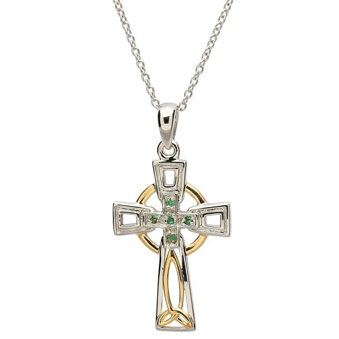 Celtic Trinity Knot Diamond & Emerald Cross