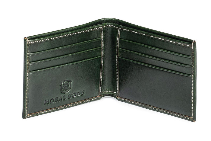 Moral Code Turner Slim Billfold Wallet - #color_green-leather