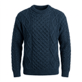 Unisex 100% Wool Aran Cable Knit Crew Neck Jumper – Made in Ireland | Black Watch - Heritage Of Scotland - XS