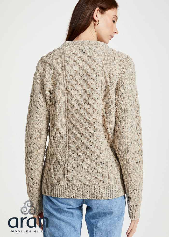 Unisex Aran Wool Sweater | Traditional Irish Knitwear | Flecked Oatmeal