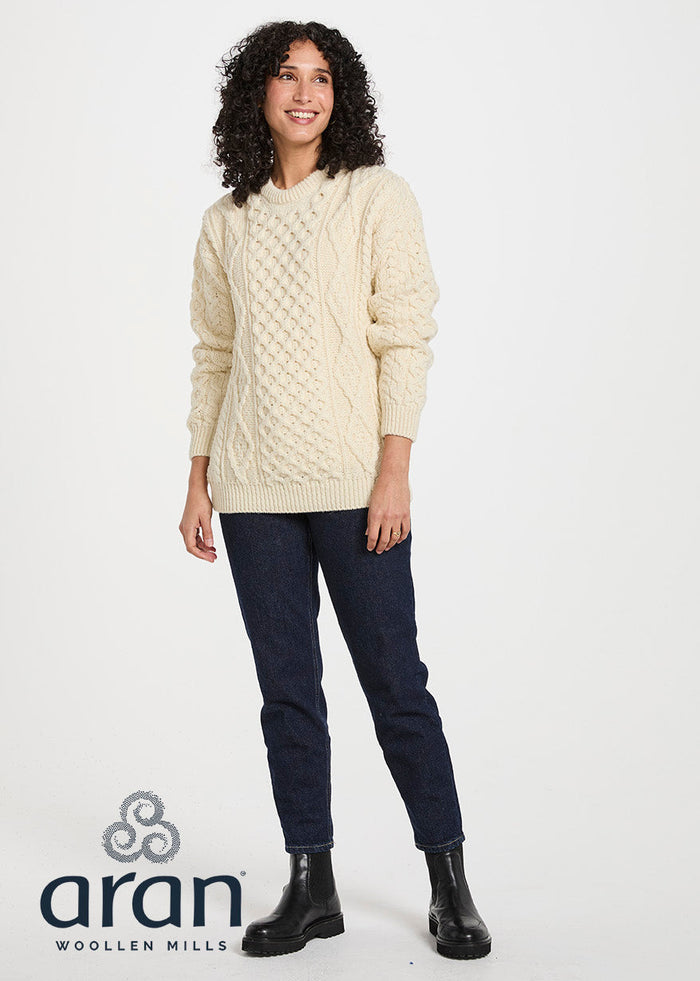 Unisex Aran Worsted Wool Sweater | Traditional Irish Knitwear | Natural