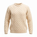 Unisex Blue 100% Wool Aran Cable Knit Crew Neck Jumper – Made in Ireland | Aran - Heritage Of Scotland - XS