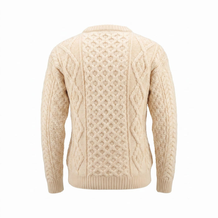 Unisex Blue 100% Wool Aran Cable Knit Crew Neck Jumper – Made in Ireland | Aran - Heritage Of Scotland - XS