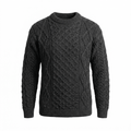 Unisex Grey 100% Wool Aran Cable Knit Crew Neck Jumper – Made in Ireland | Charcoal - Heritage Of Scotland - XS