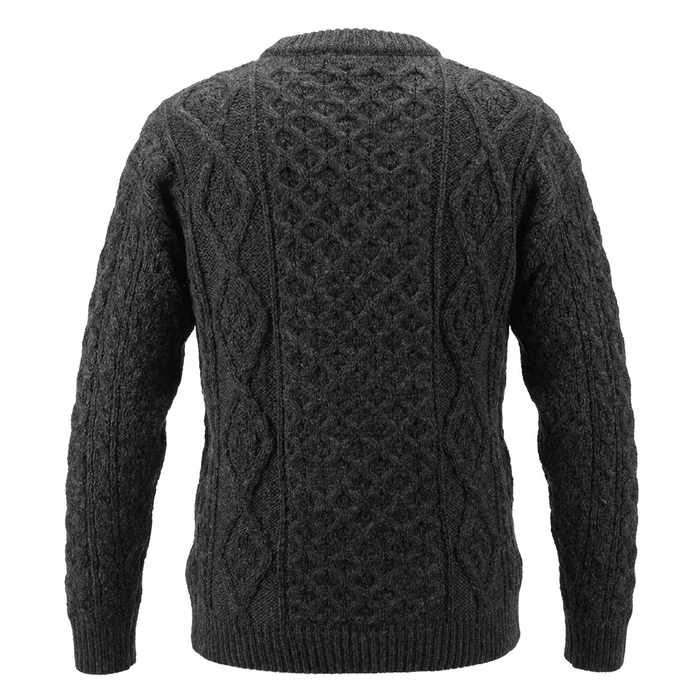 Unisex Grey 100% Wool Aran Cable Knit Crew Neck Jumper – Made in Ireland | Charcoal - Heritage Of Scotland - XS