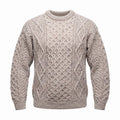 Unisex Speckled Beige 100% Wool Aran Cable Knit Crew Neck Jumper – Made in Ireland | Skiddaw - Heritage Of Scotland - XS