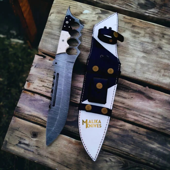 Unleash Your Edge with the Black White Damascus Bowie Knife - RFE Marketing Ventures