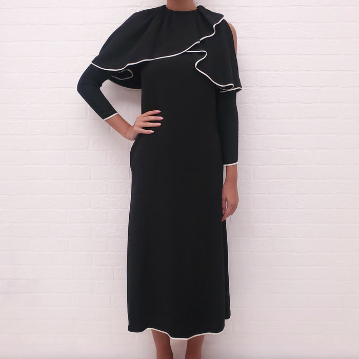 VALENTINO BLACK COLD SHOULDER LAYERED DRESS - SIZE 00