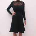 VALENTINO BLACK RIBBED LONG SLEEVE SWEATER DRESS WITH LACE DETAIL - SIZE 38