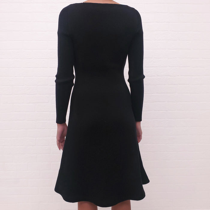 VALENTINO BLACK RIBBED LONG SLEEVE SWEATER DRESS WITH LACE DETAIL - SIZE 38