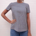 VALENTINO NAVY AND CREAM LOGO SHORT SLEEVE TOP - SIZE 38