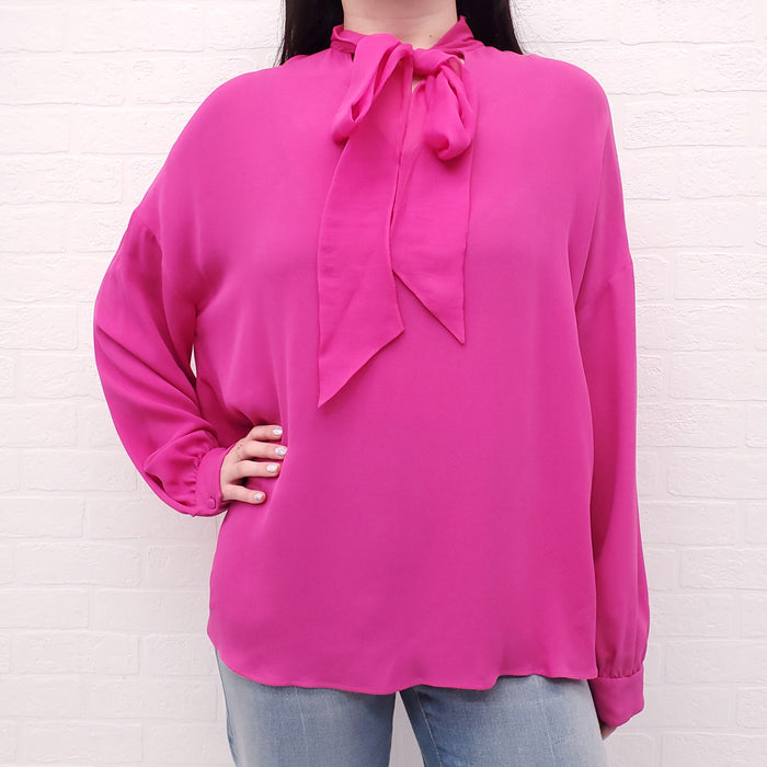 VALENTINO PINK PP COLLECTION SILK BLOUSE WITH TIE - SIZE 40