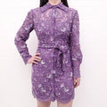VALENTINO PURPLE LACE FLORAL EMBELLISHED MINI SHIRTDRESS - SIZE 42