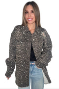 Style the Veveret Printed Rhinestone Denim Jacket exclusively at Born To Glam