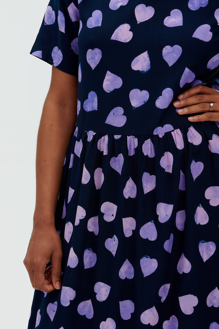 Vicky Batik Smock Dress | Big Hearts (Navy/Lilac)
