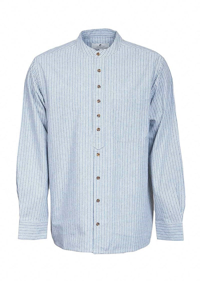 Vintage Cotton Grandfather Shirt – Ivory Pinstripe on Green