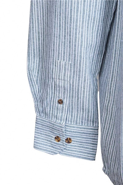 Vintage Cotton Grandfather Shirt – Ivory Pinstripe on Green