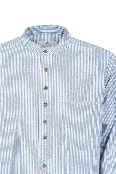 Vintage Cotton Grandfather Shirt – Ivory Pinstripe on Green