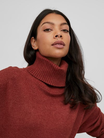 Viril Roll Neck Midi Dress (Fired Brick)