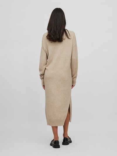 Viril Roll Neck Midi Dress (Natural Melange)