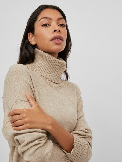 Viril Roll Neck Midi Dress (Natural Melange)