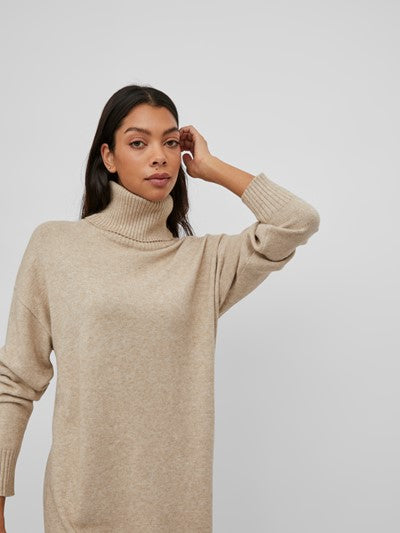 Viril Roll Neck Midi Dress (Natural Melange)