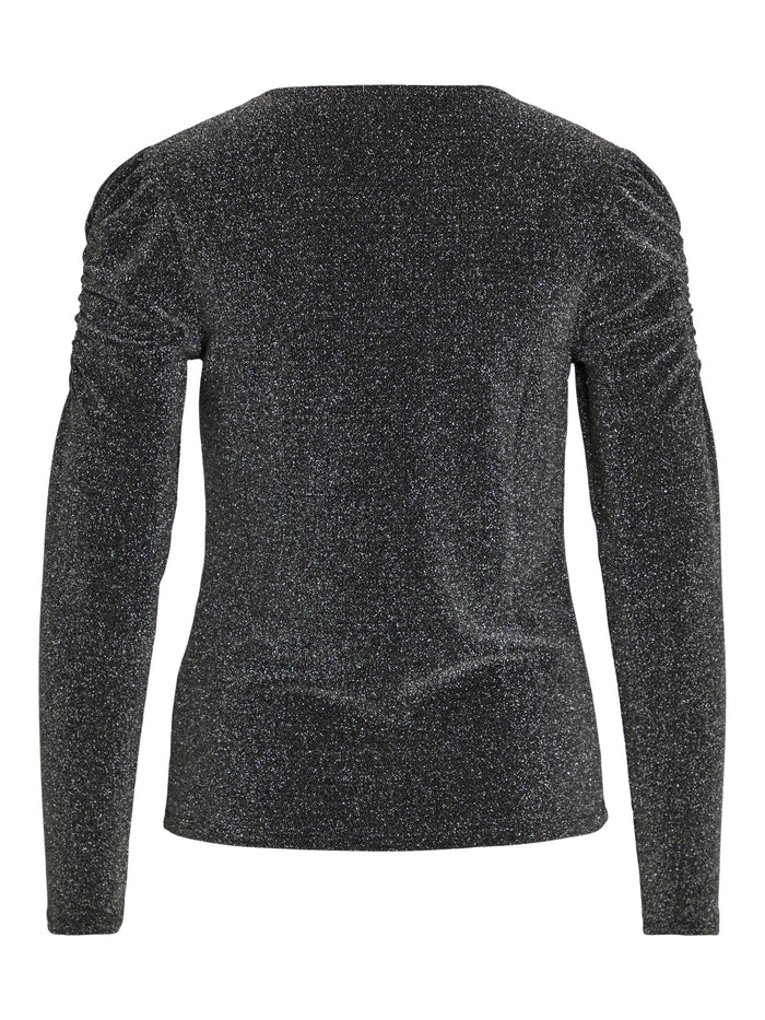 VISHA V-NECK TOP (BLACK/SILVER)