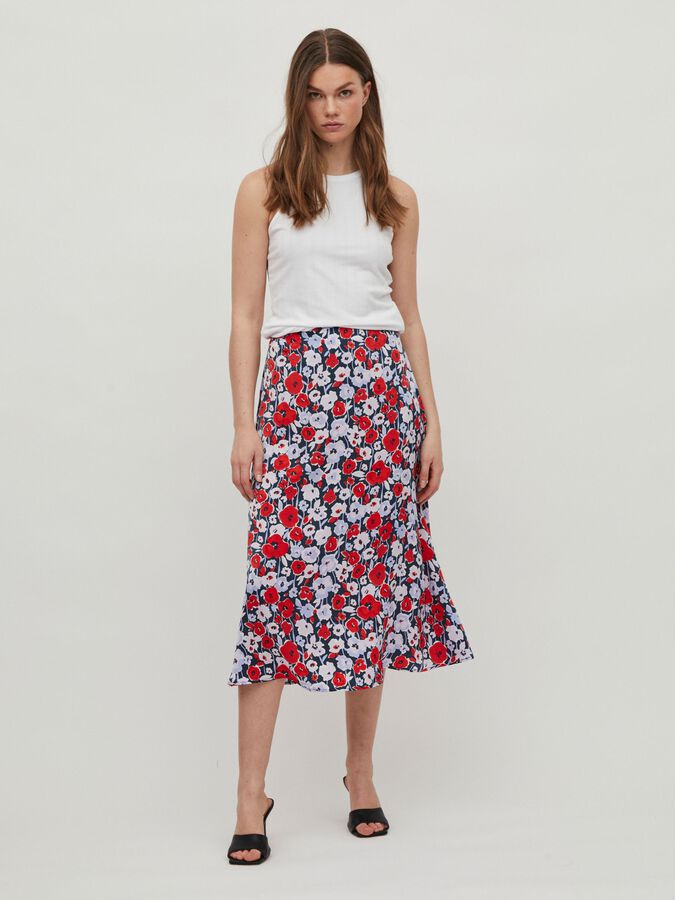 Vita High Waist Midi Skirt (Navy/Red)