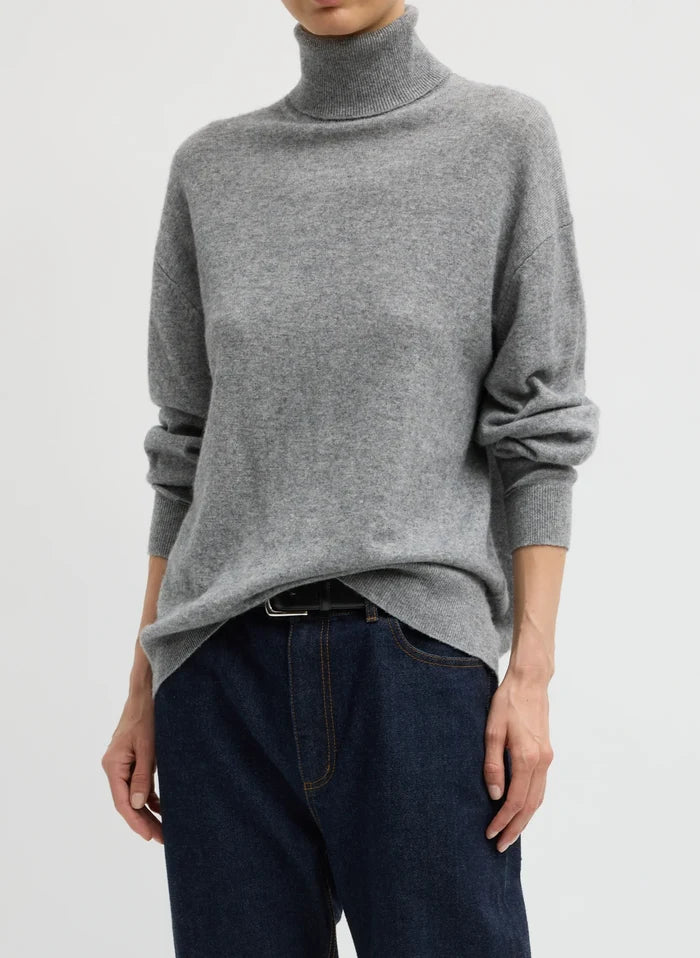 Washable Cashmere Turtleneck Sweater - Heather Grey