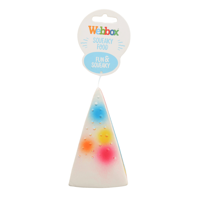 top view of dog toy cake with squeaky food webbox brand tag