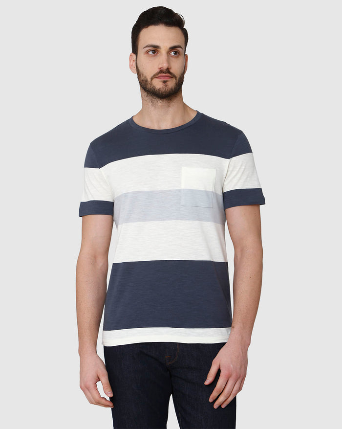 White Colourblocked Crew Neck T-Shirt