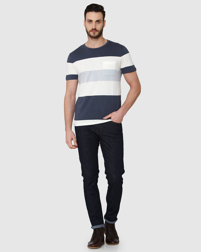 White Colourblocked Crew Neck T-Shirt